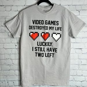 walnut & 39th mens medium gray t shirt video games destroyed my life  luckily